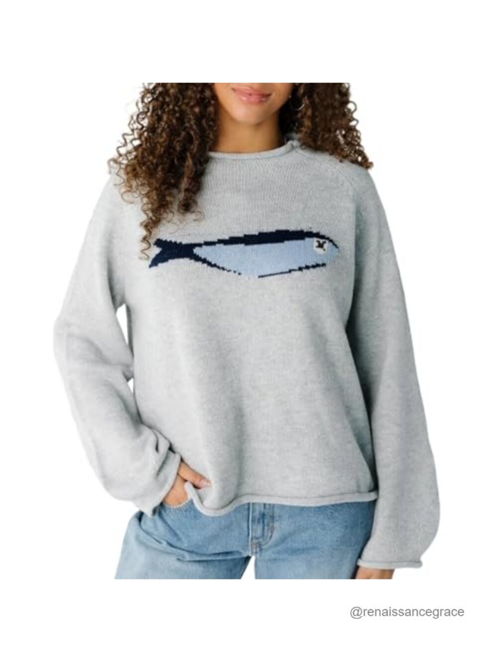 Oversized Roll Neck Animal Graphic Sweater Long Sleeve Chunky Knit Pullover